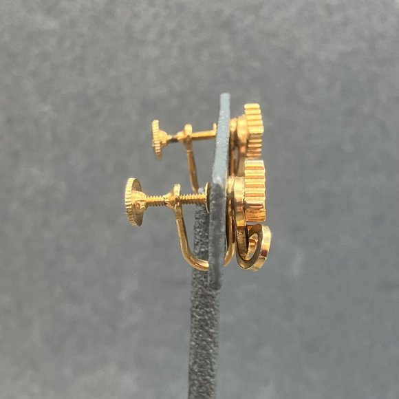 Alice Clip On Earrings Gold Diamond Swirl Ball Screw Back Vintage Retro Granny - Picture 2 of 8